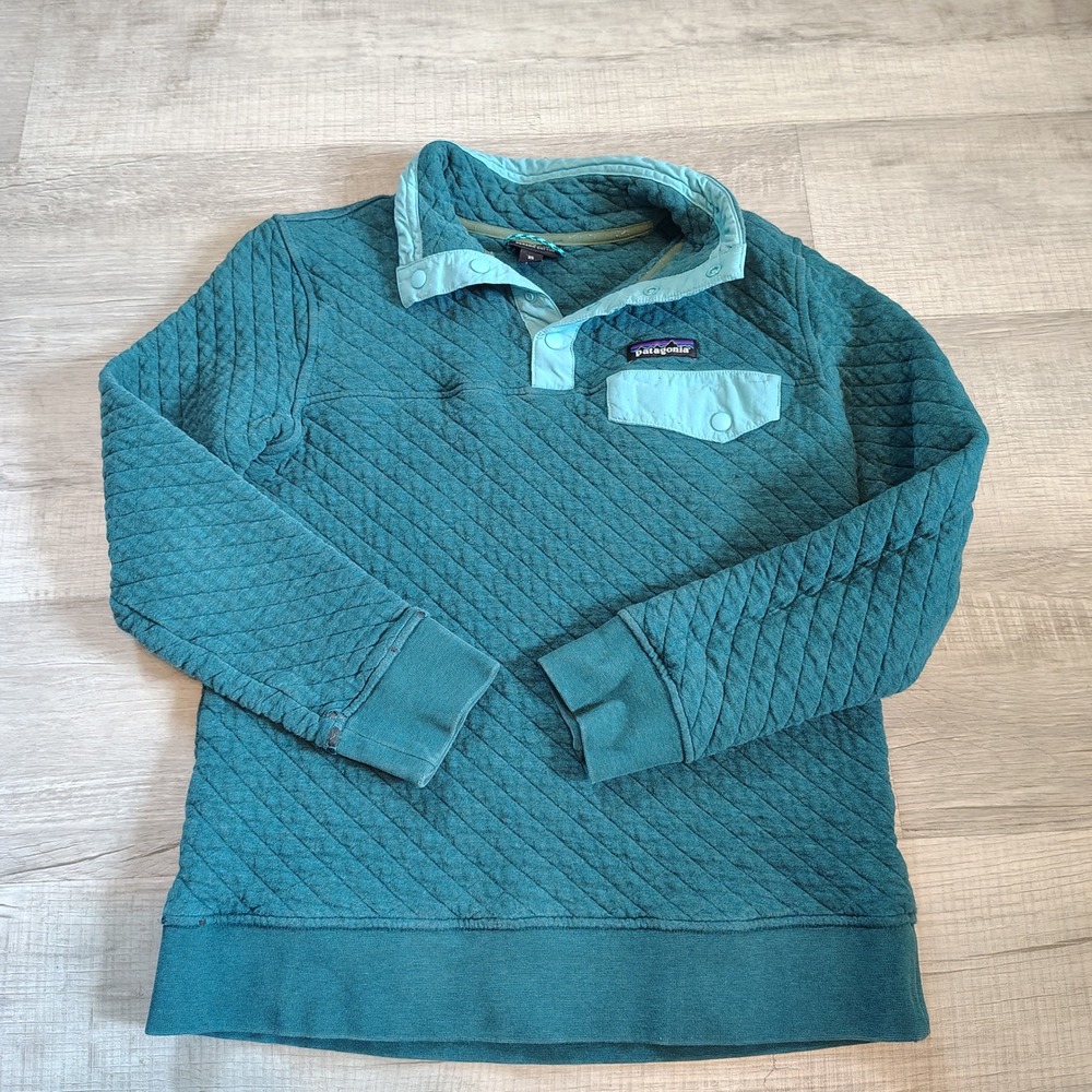 Patagonia Organic Cotton Quilt Snap-T‎ Pullover Teal Blue XS 25281 FA17
